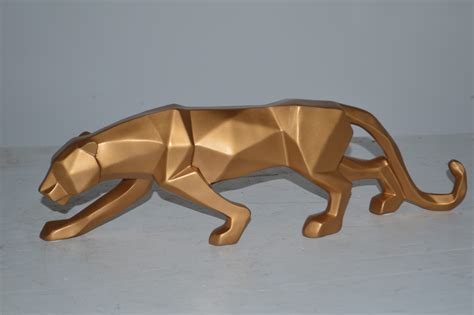 Modern Art Small Gold Jaguar Statue Made of Resin 